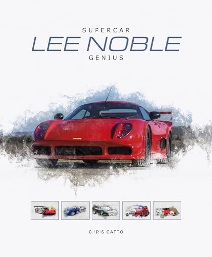 Red supercar on book cover titled “Lee Noble – Supercar Genius.”