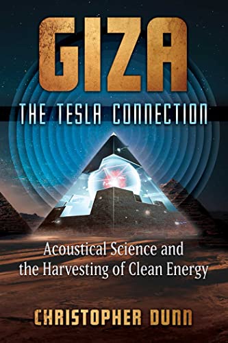 Book cover: "Giza: The Tesla Connection" with pyramids and energy effects.