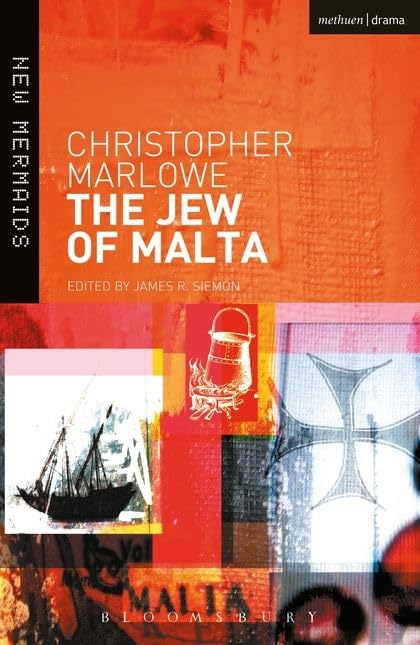 Book cover for "The Jew of Malta" by Christopher Marlowe, with imagery.