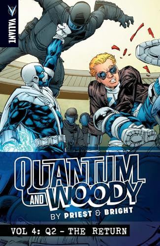 Comic book cover featuring two superheroes in action, titled "Quantum & Woody.
