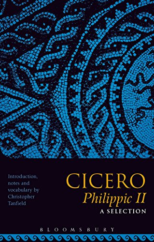 Book cover: “Cicero Philippic II: A Selection” with blue mosaic design.