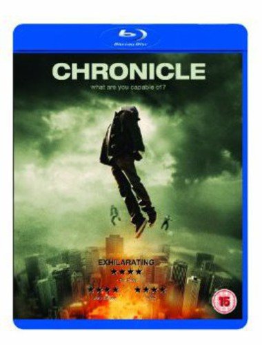 Blu-ray cover for “Chronicle” showing a person flying over a city.
