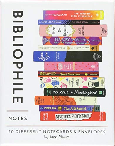 Notecard set cover featuring stacked, colorful illustrations of classic books.
