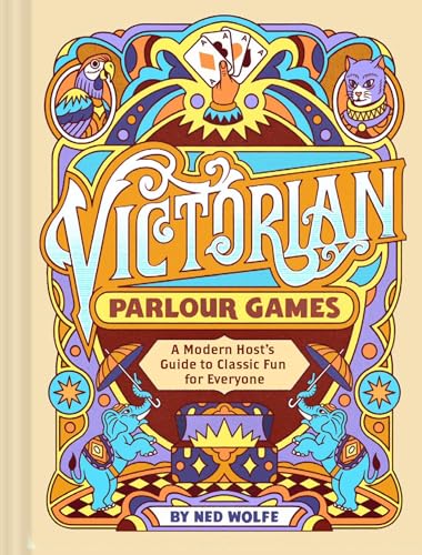 Book cover with ornate design, featuring animals and playing cards.