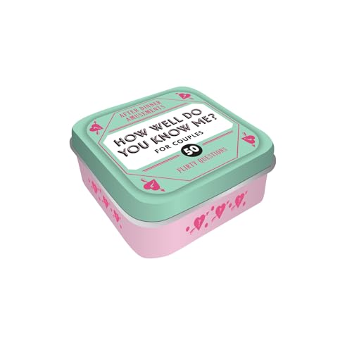 Pink and teal question box for couples with heart details.