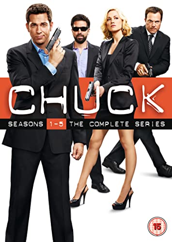 DVD cover for "Chuck" featuring four characters in professional attire.