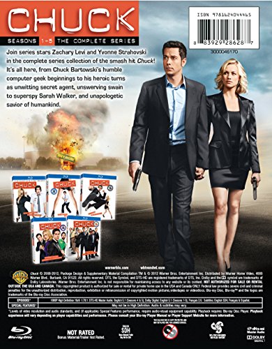 Chuck" complete Blu-ray series case featuring Zachary Levi and Yvonne Strahovski.
