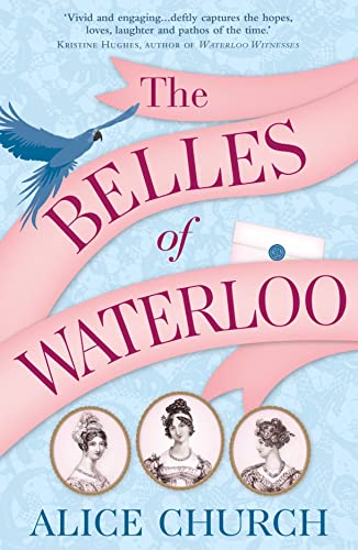 Book cover: "The Belles of Waterloo" with portraits and a bird.