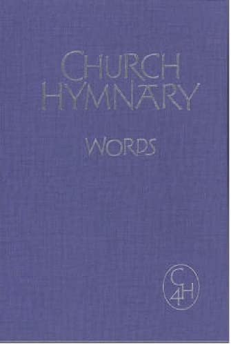 Blue clothbound hymnary titled "Church Hymnary Words" with a circular logo.