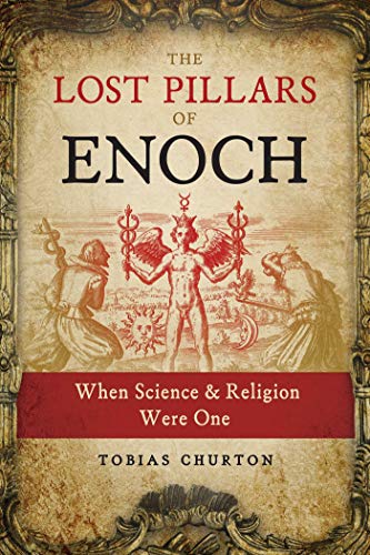 Book cover with ornate gold frame, title “The Lost Pillars of Enoch”, and central figure.