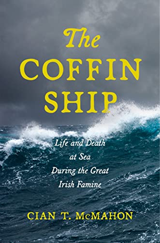 Book cover depicting stormy seas with title “The Coffin Ship.”