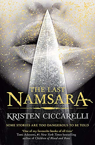 Book cover featuring a dagger held against lips with gold speckles on black background.