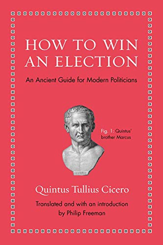 Red book cover with bust of Roman figure, title “How to Win an Election.”