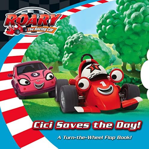 Roary the red racing car and Cici the pink car driving on a track.