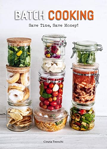 Book cover with stacked glass jars filled with colorful prepared foods.