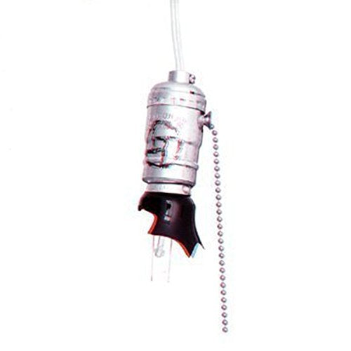 Silver inhaler keychain with a black mouthpiece hanging from a chain.