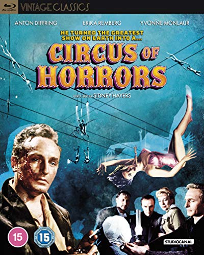Blu-ray cover for "Circus Of Horrors" featuring a distressed man and aerialists.
