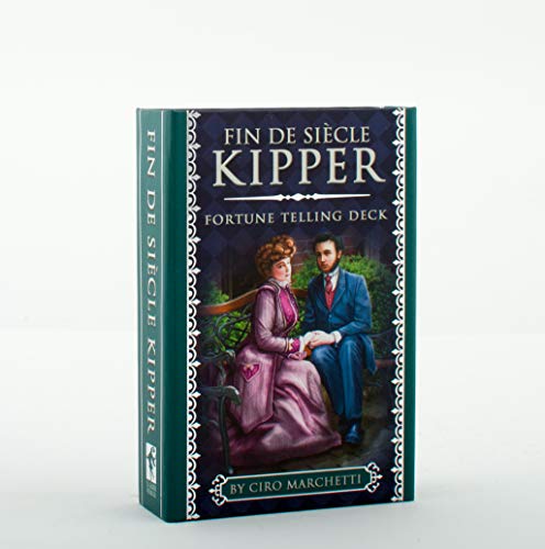 Box for "Fin De Siecle Kipper" fortune telling cards with couple illustration.