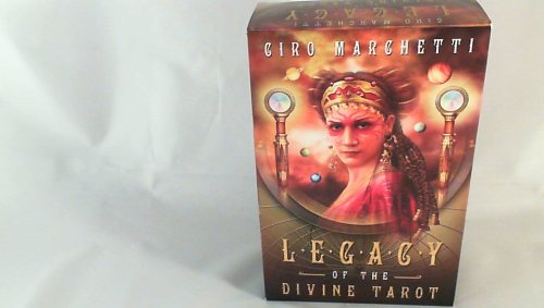 Boxed tarot deck featuring a woman with ornate headdress and celestial imagery.