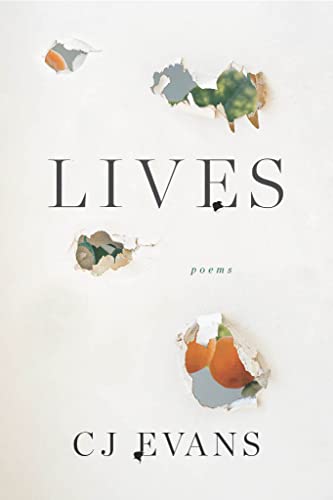 Book cover, “Lives” by CJ Evans, with torn paper details.