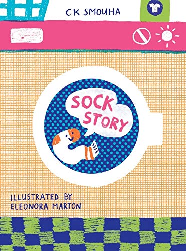 Book cover with illustrated sock character inside a blue circle.