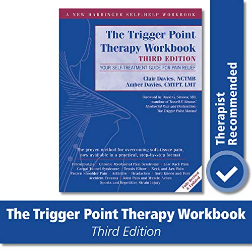 Blue workbook cover with text about trigger point therapy and pain relief.