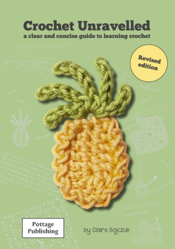 Crochet book with colorful cover, featuring yarn and hook, for beginners and learners.