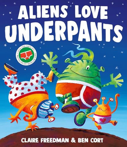 Three colorful aliens wearing various pairs of underwear against a dark blue starry background.