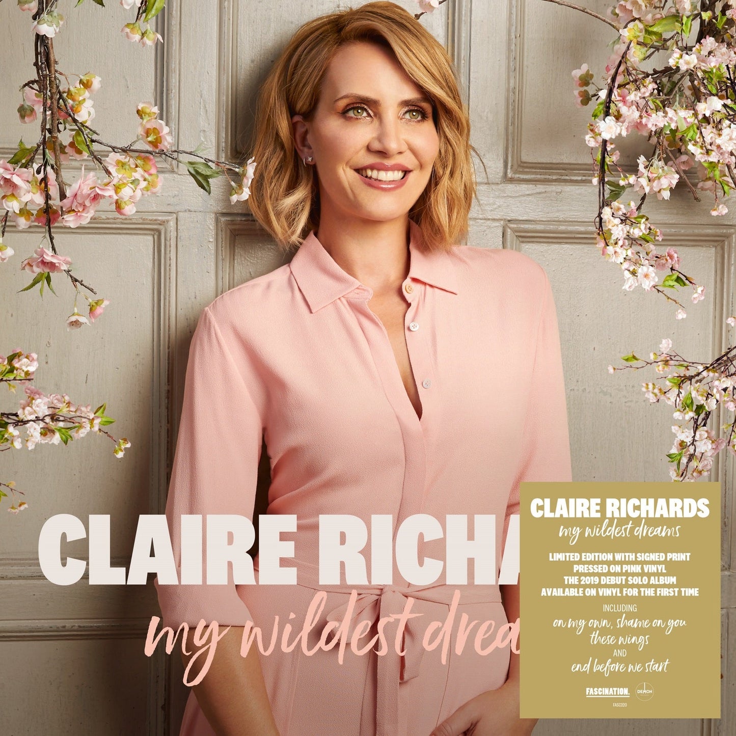 Claire Richards album cover featuring the artist with pink blossoms.