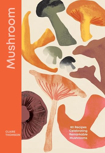 Book cover with stylized mushroom illustrations on a cream background and orange side panel.