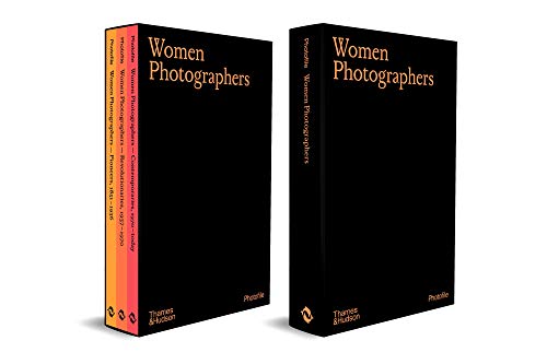 Two black books titled "Women Photographers" with orange and pink edges.