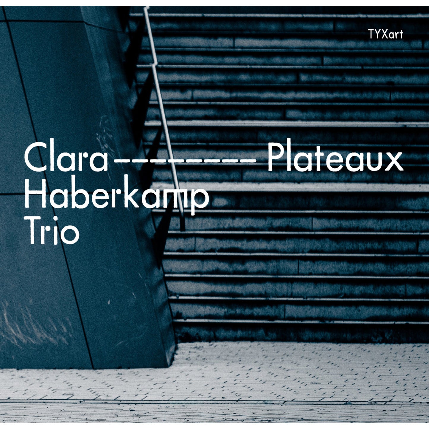 CD cover for Clara Haberkamp Trio’s “Plateaux,” featuring abstract stairs.