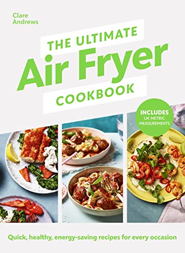 Air Fryer Cookbook cover with images of cooked food and green text.