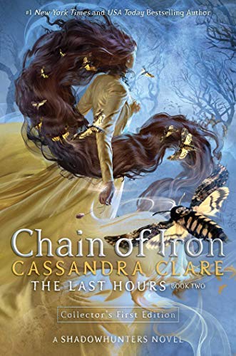 Book cover: woman with flowing hair and butterflies, titled "Chain of Iron.