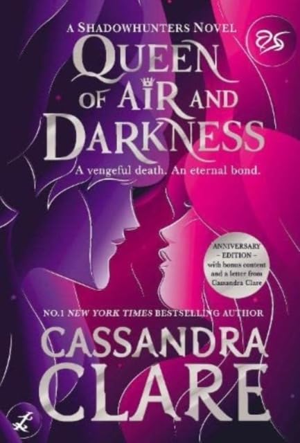 Book cover for Queen of Air and Darkness featuring stylized silhouettes against purple background.