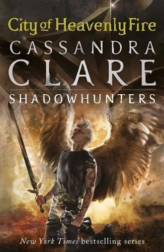 Book cover featuring a winged person holding a sword, with fiery background and text.