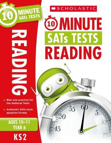 Book cover: ā10 Minute SATs Tests Readingā with a robot and timer.