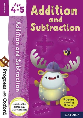 Purple workbook cover for ages 4-5, featuring addition and subtraction with animals.