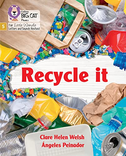 Book cover with colorful recycling materials and bold red title "Recycle it".