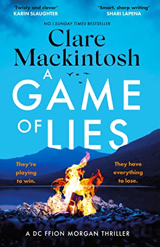 Book cover: “A Game of Lies” with a bonfire and mountainous backdrop.