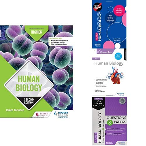 Four Higher Human Biology textbooks and study guides, white backgrounds.