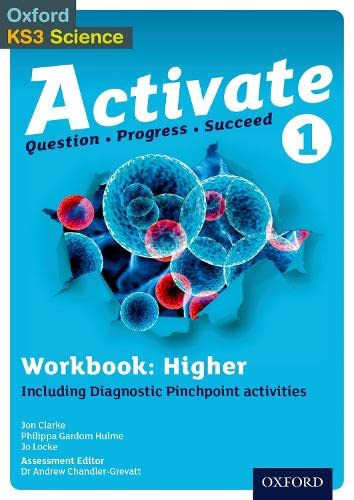 Blue "Activate 1 Higher Workbook" cover with cell illustration, Oxford KS3 Science.