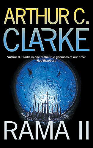 Book cover for Rama II by Arthur C. Clarke featuring a futuristic cylindrical space station.