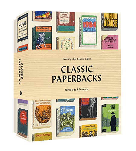 Box of notecards depicting painted covers of classic paperback books.