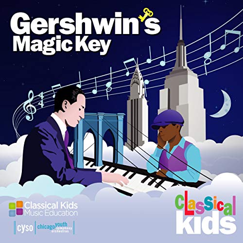 "Album cover featuring cartoon men playing piano with New York cityscape and musical notes."