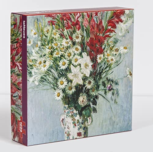 A puzzle box featuring Claude Monet's Bouquet of Gladioli painting of flowers in a vase.