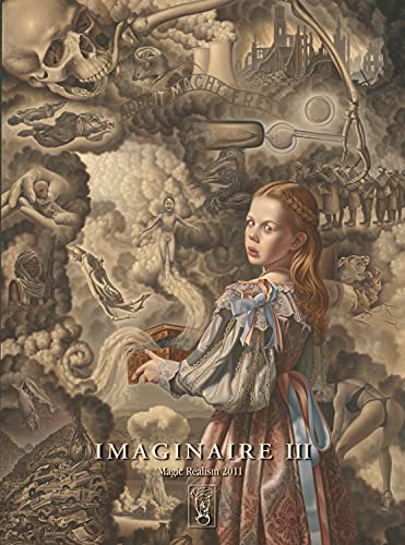 Girl with fantastical, surreal imagery and skull motifs in a dark, cloudy scene.