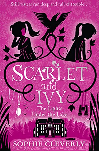 Book cover with silhouettes of two girls, a bird, and a haunted house.