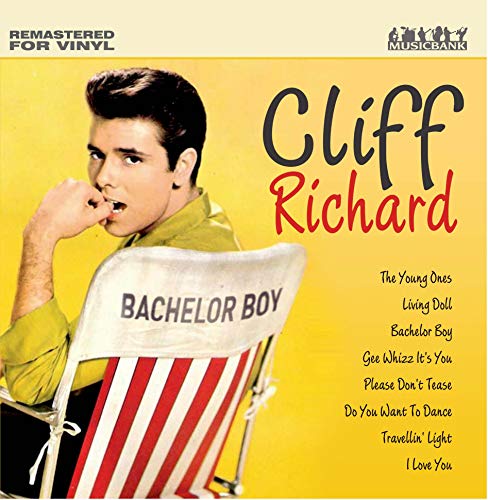 Cliff Richard "Bachelor Boy" vinyl record cover, yellow background, striped chair.