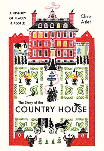 Book cover with illustrated red country house and garden scenes.